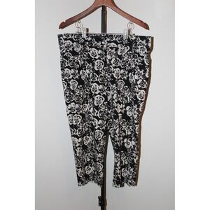 Verve‎ Blues Women's Black White Floral Rose Print Cropped Pants Size 16 Stretch